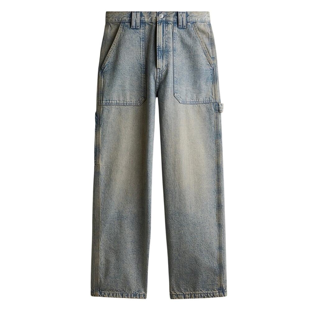 H&M NWT Baggy Fit Carpenter Denim Blue Jeans Size 28 x 32 Distressed Wash